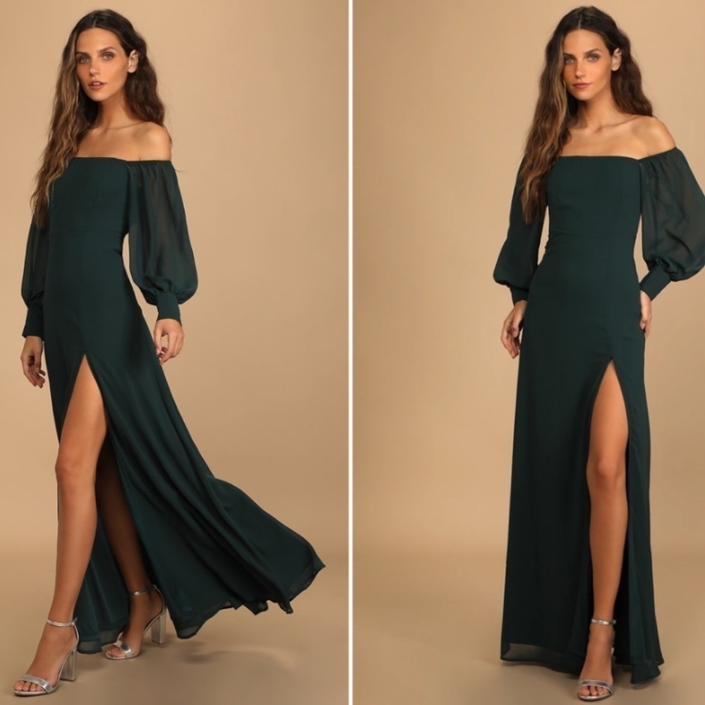 LULU's Long Sleeve Romantic Flowy Bridesmaid Wedding Formal Gown